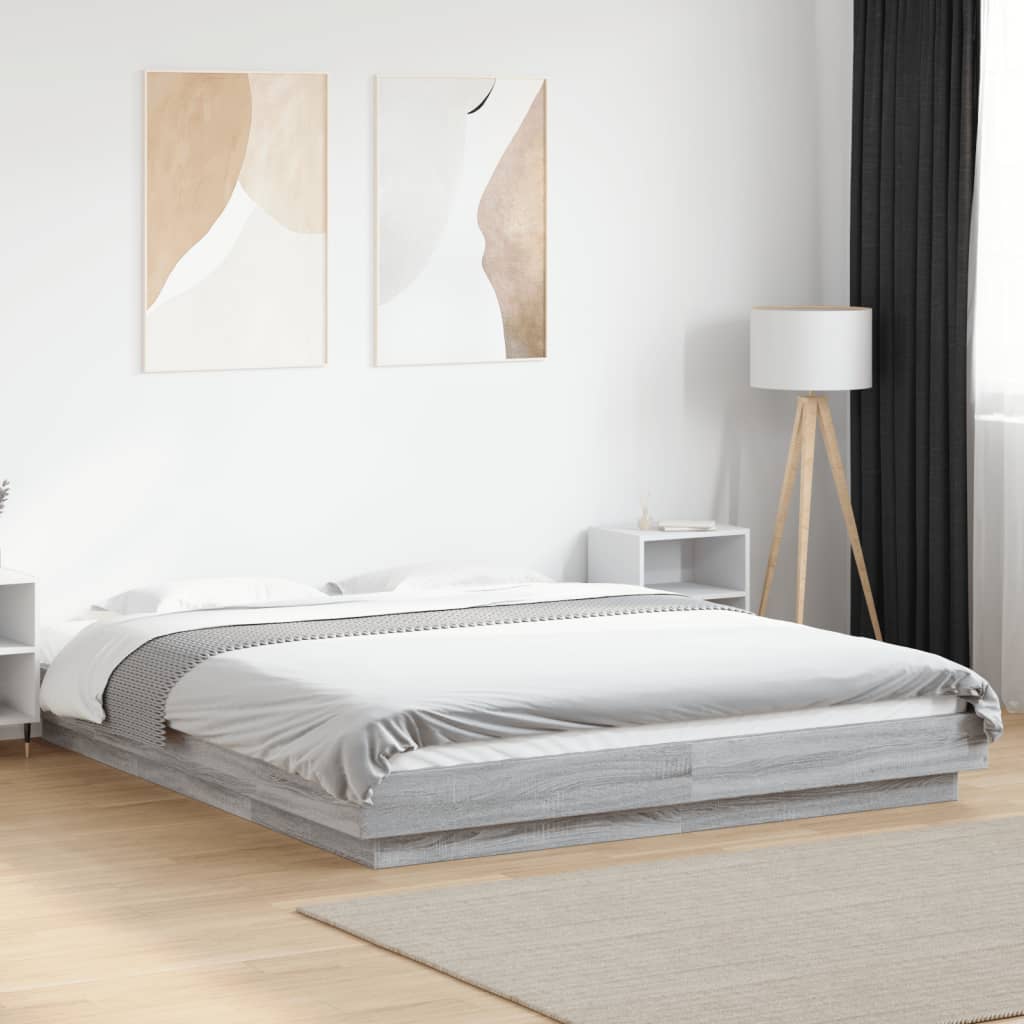 Bed Frame with LED Lights without Mattress Grey Sonoma 150x200cm