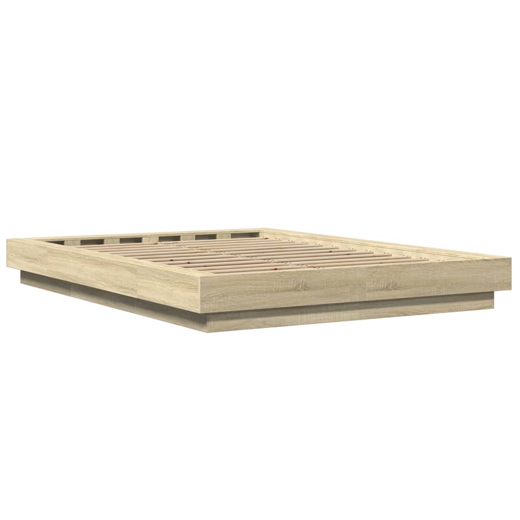 Bed Frame with LED Lights without Mattress Sonoma Oak 140x200cm