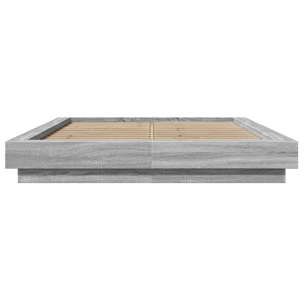 Bed Frame with LED Lights without Mattress Grey Sonoma 140x200cm