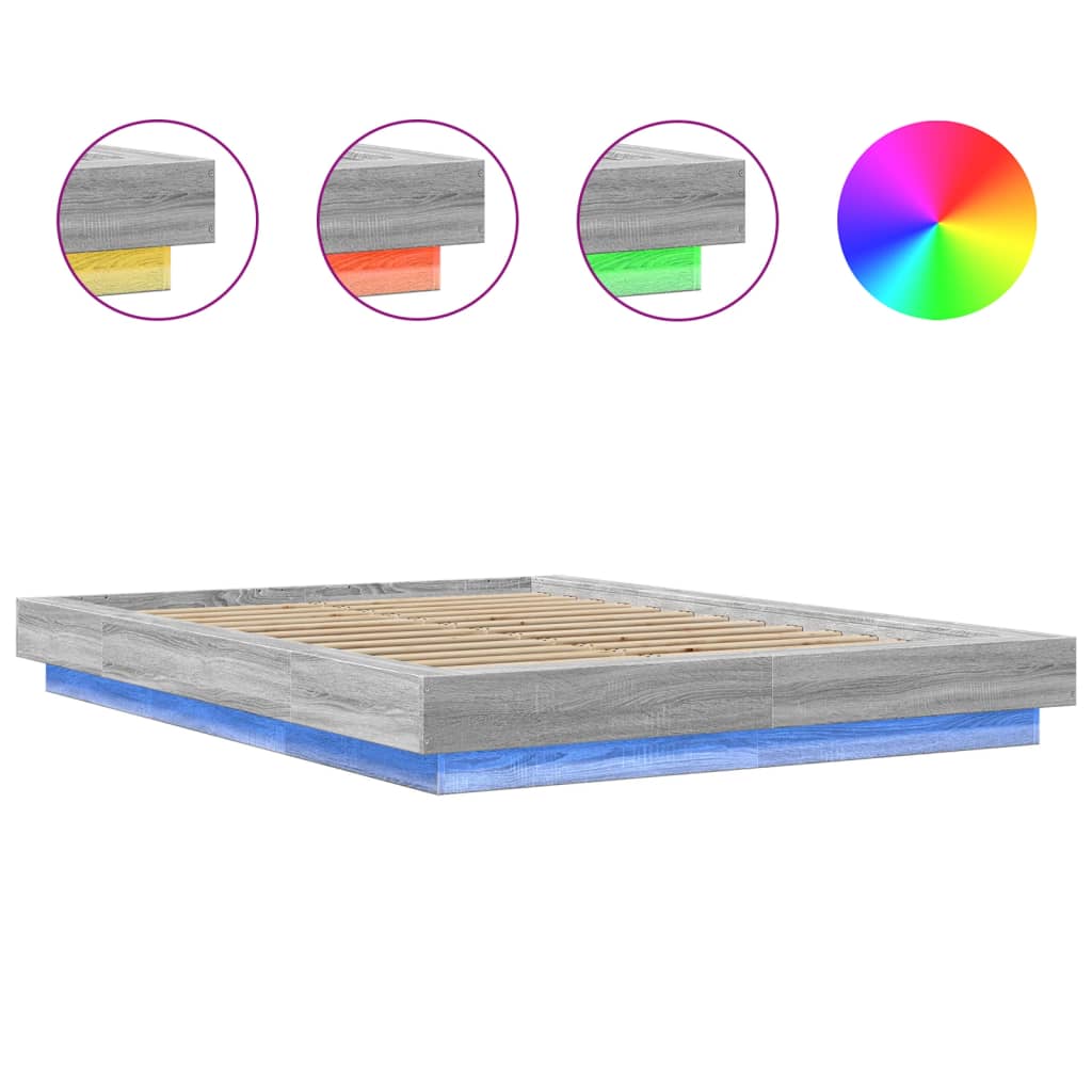 Bed Frame with LED Lights without Mattress Grey Sonoma 140x200cm