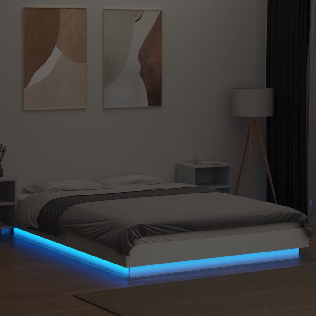 Bed Frame with LED Lights without Mattress White 120x200cm