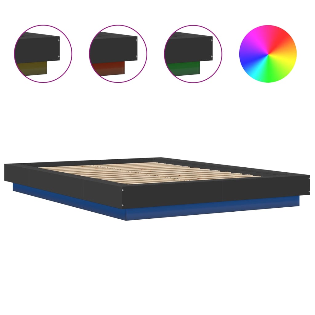 Bed Frame with LED Lights without Mattress Black 120x200cm