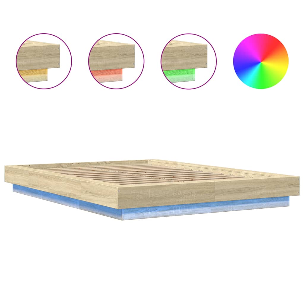 vidaXL Bed Frame with LED Lights without Mattress Sonoma Oak 120x200cm