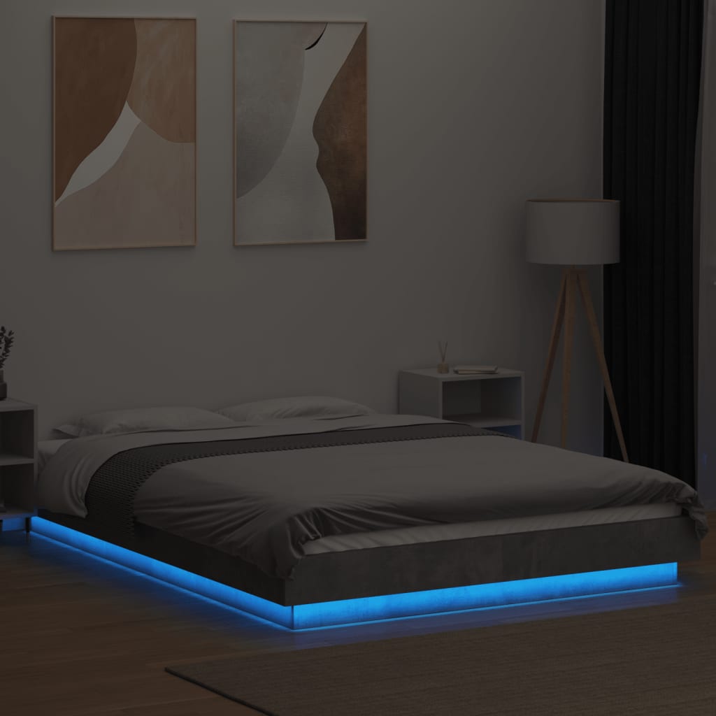 Bed Frame with LED Lights without Mattress Concrete Grey 120x200cm
