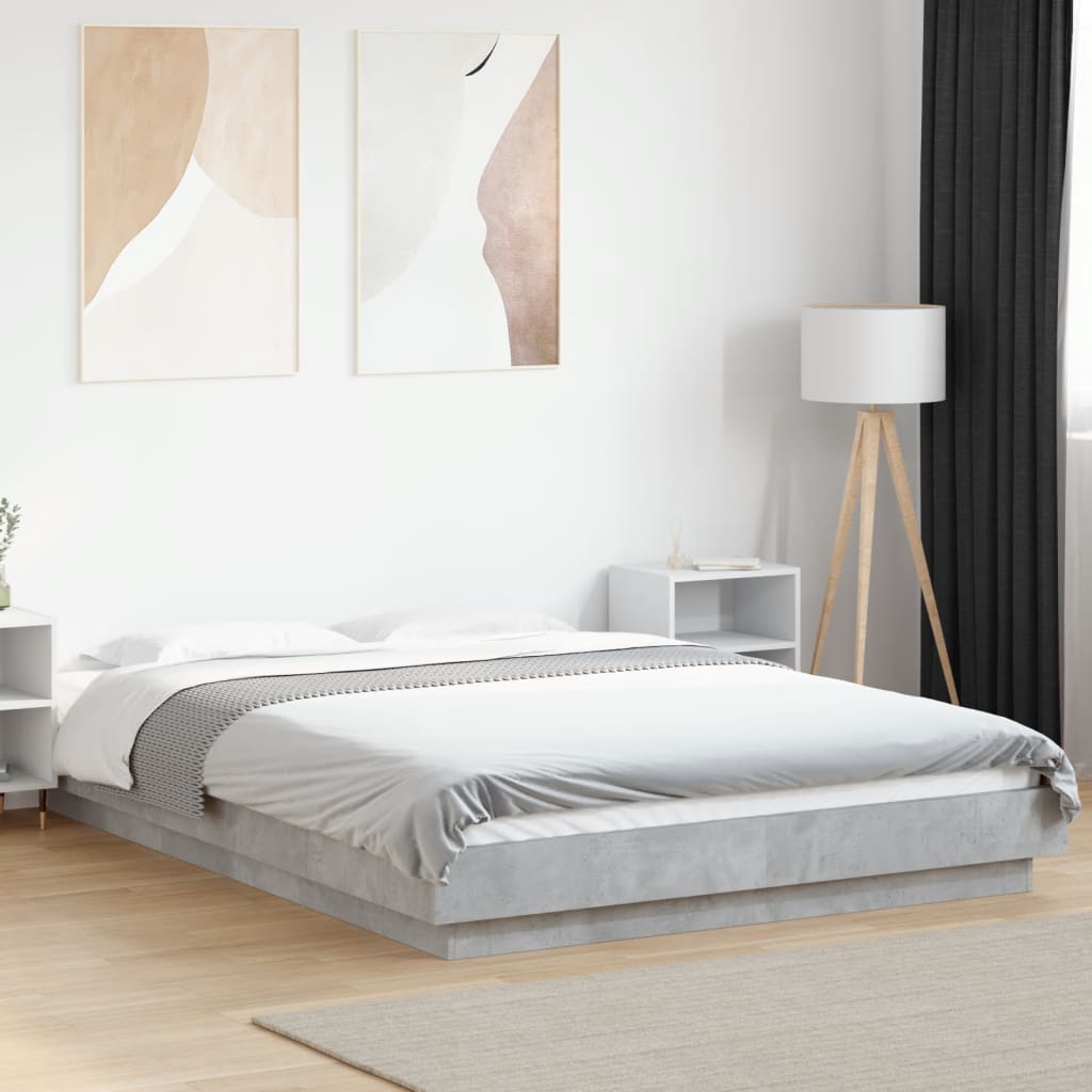 Bed Frame with LED Lights without Mattress Concrete Grey 120x200cm