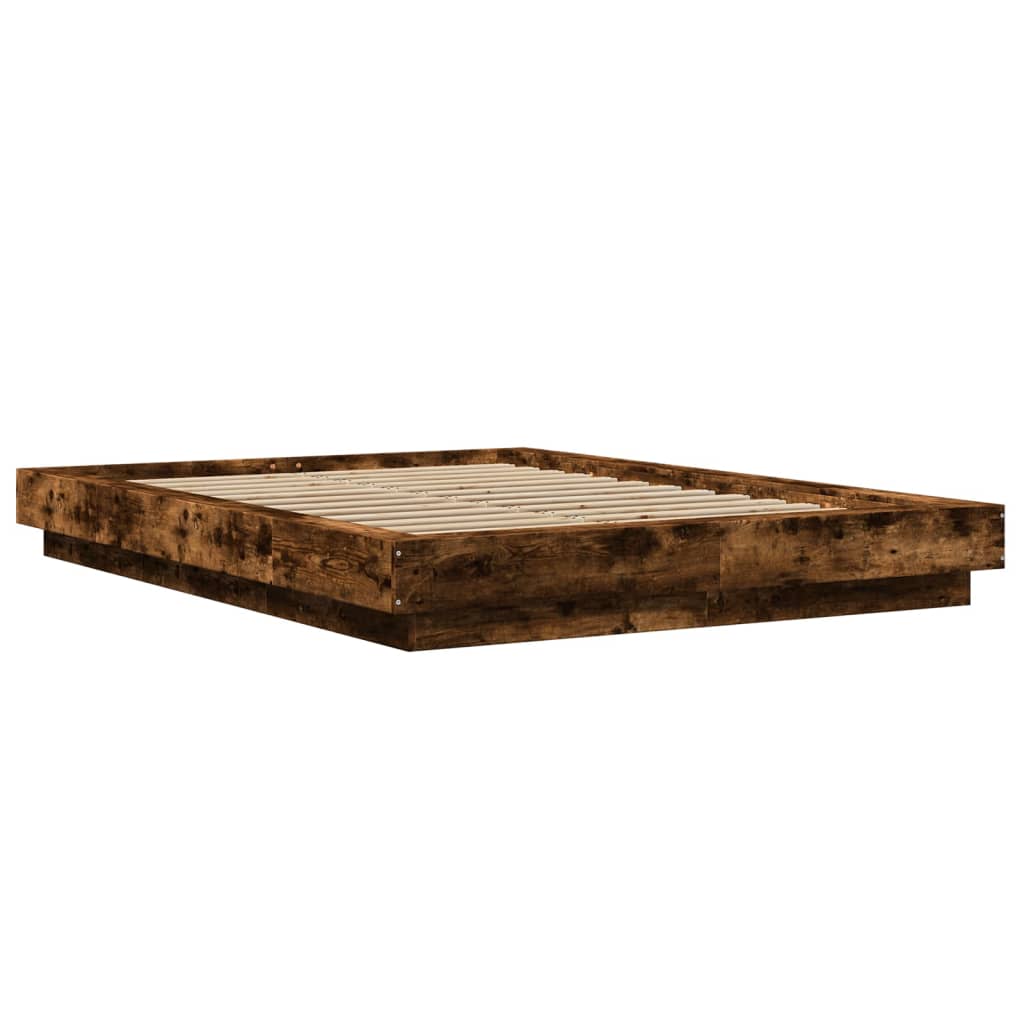 Bed Frame with LED Lights without Mattress Smoked Oak 120x200cm