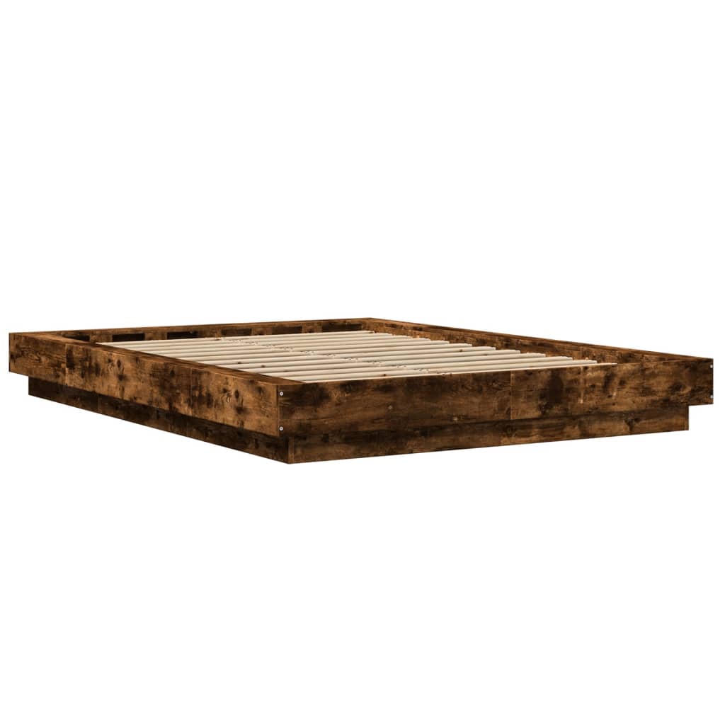 Bed Frame with LED Lights without Mattress Smoked Oak 120x200cm