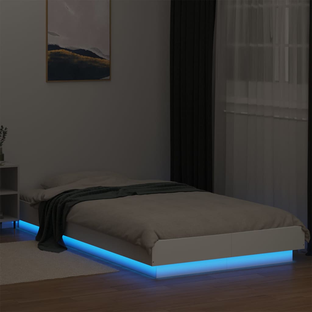 Bed Frame with LED Lights without Mattress White 100x200cm