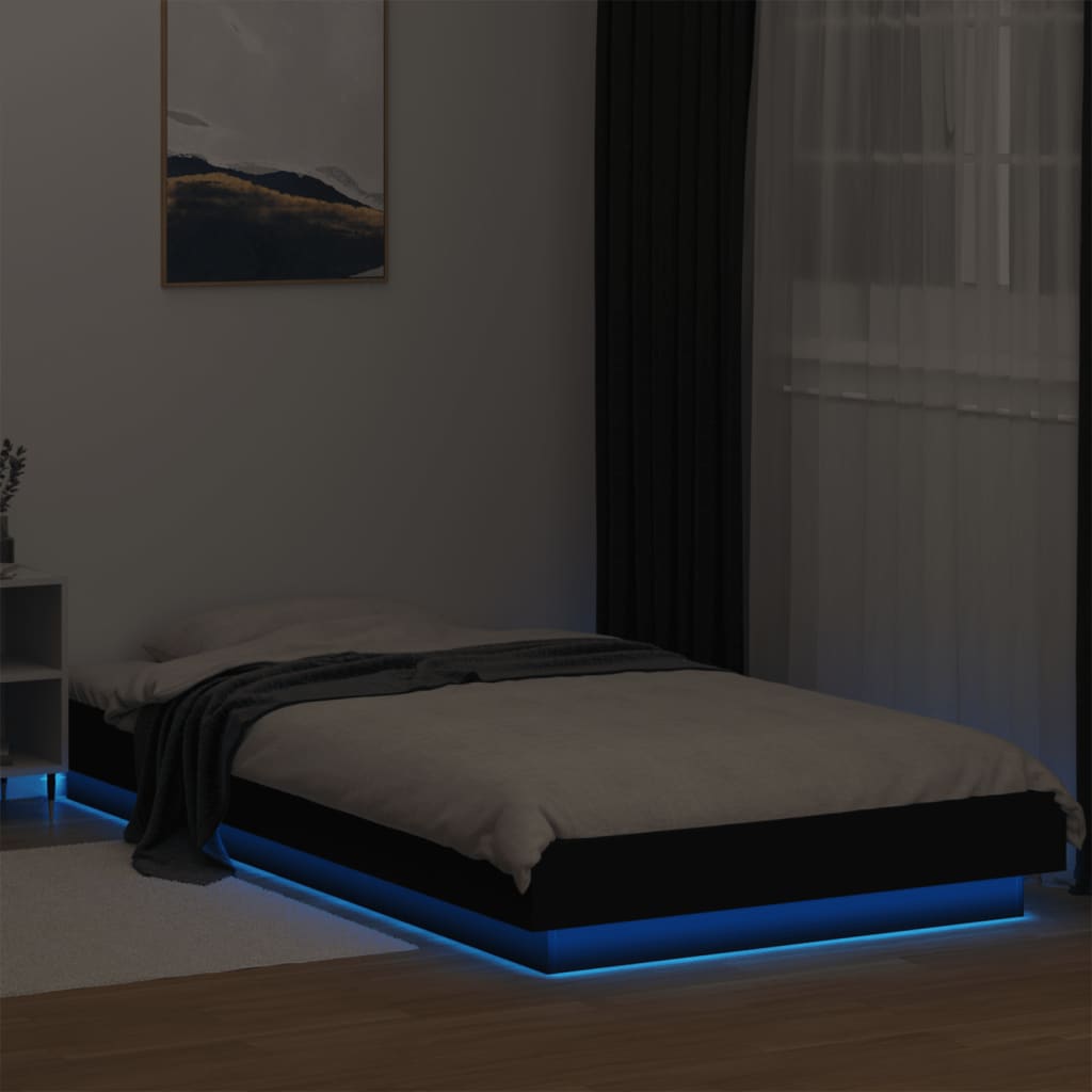 Bed Frame with LED Lights without Mattress Black 100x200cm