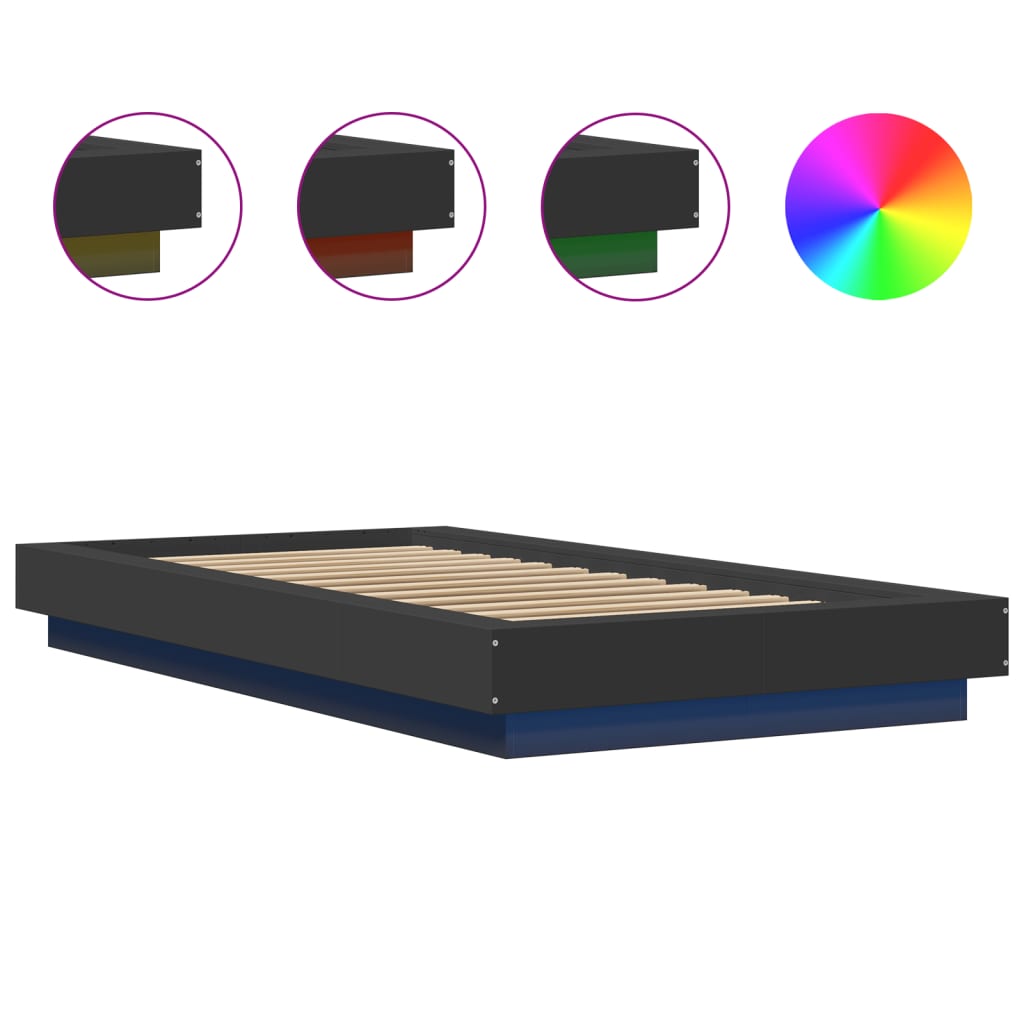 Bed Frame with LED Lights without Mattress Black 100x200cm