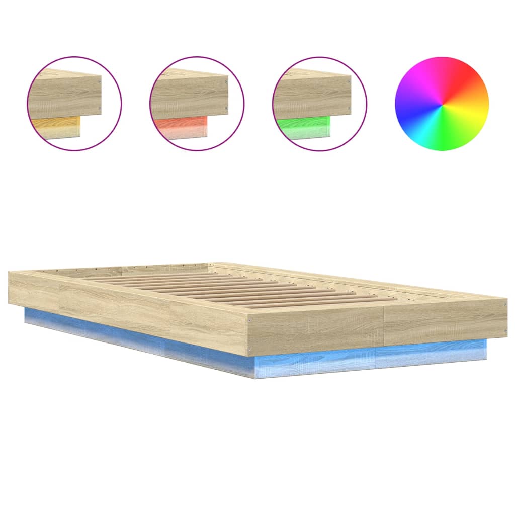 Bed Frame with LED Lights without Mattress Sonoma Oak 100x200cm