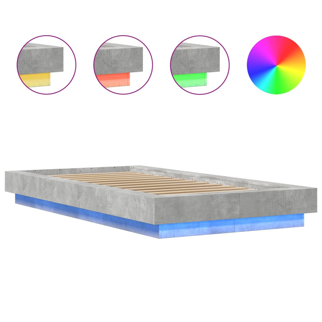 Bed Frame with LED Lights without Mattress Concrete Grey 90x200cm