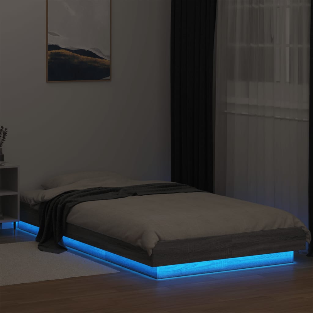 vidaXL Bed Frame with LED Lights without Mattress Grey Sonoma 90x200cm