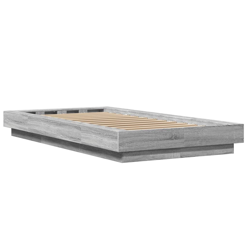 vidaXL Bed Frame with LED Lights without Mattress Grey Sonoma 90x200cm