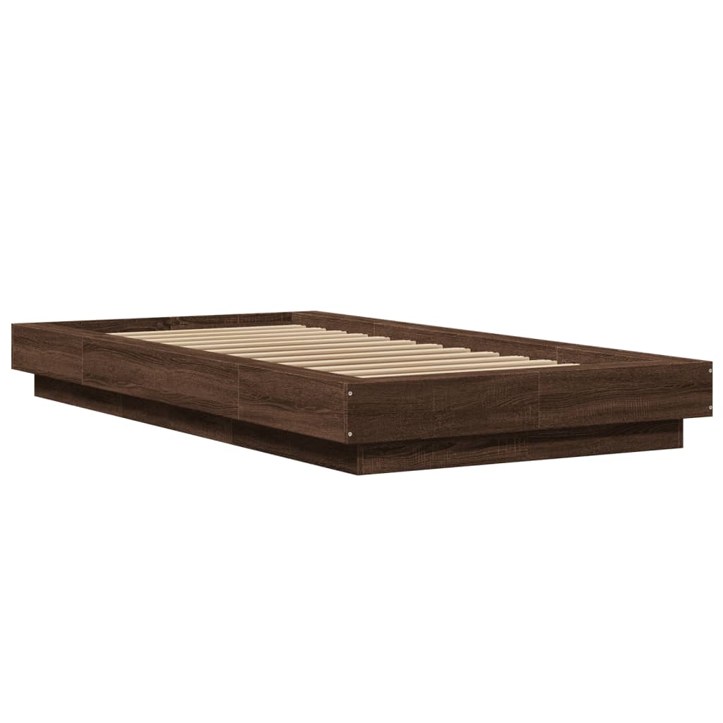 Bed Frame with LED Lights without Mattress Brown Oak 90x200cm