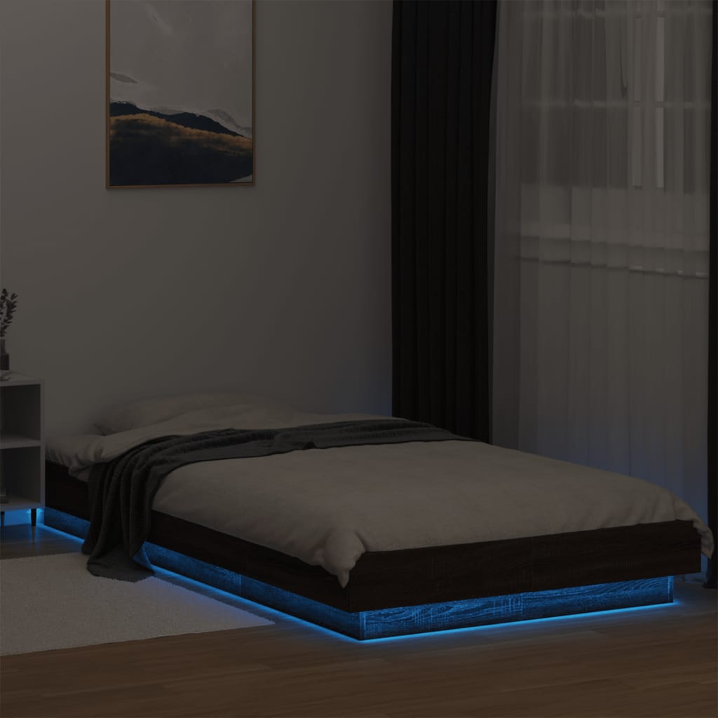 Bed Frame with LED Lights without Mattress Brown Oak 90x200cm