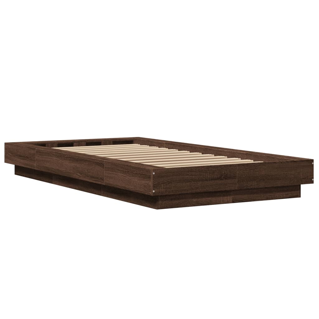 Bed Frame with LED Lights without Mattress Brown Oak 90x200cm