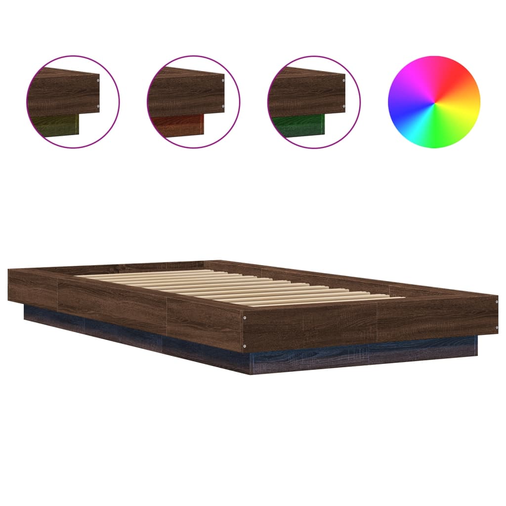 Bed Frame with LED Lights without Mattress Brown Oak 90x200cm