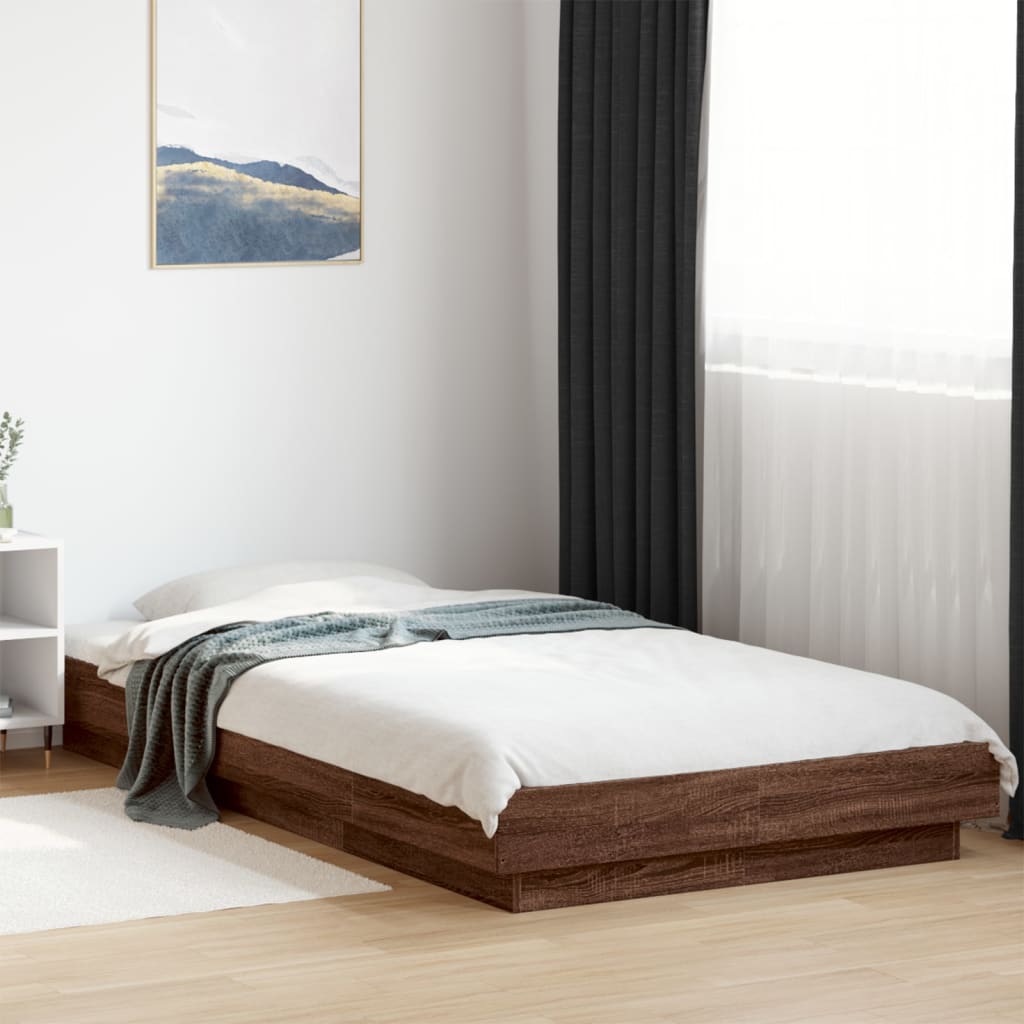 Bed Frame with LED Lights without Mattress Brown Oak 90x200cm