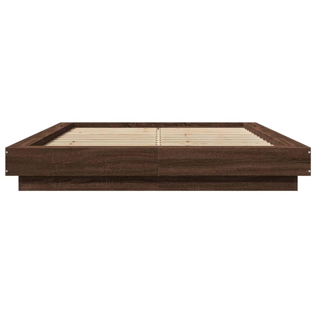 vidaXL Bed Frame with LED Lights without Mattress Brown Oak 140x190cm