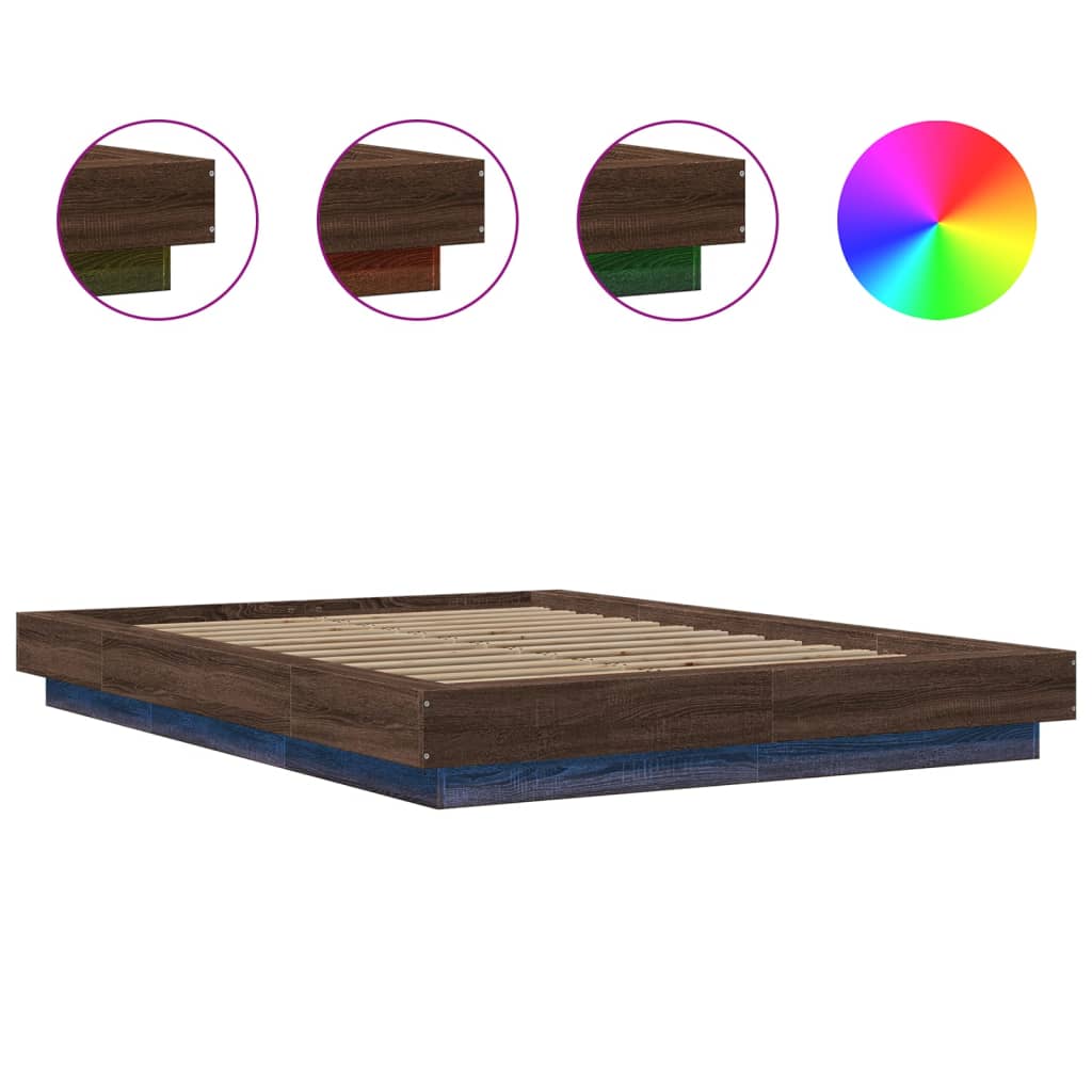 vidaXL Bed Frame with LED Lights without Mattress Brown Oak 140x190cm