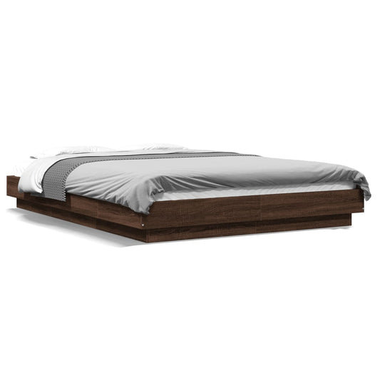 vidaXL Bed Frame with LED Lights without Mattress Brown Oak 140x190cm