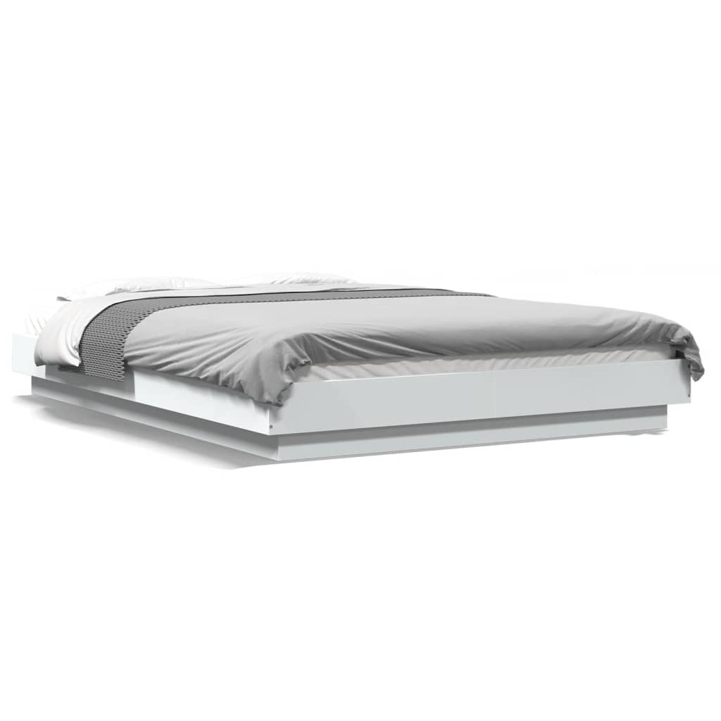 Bed Frame with LED Lights without Mattress White 135x190cm