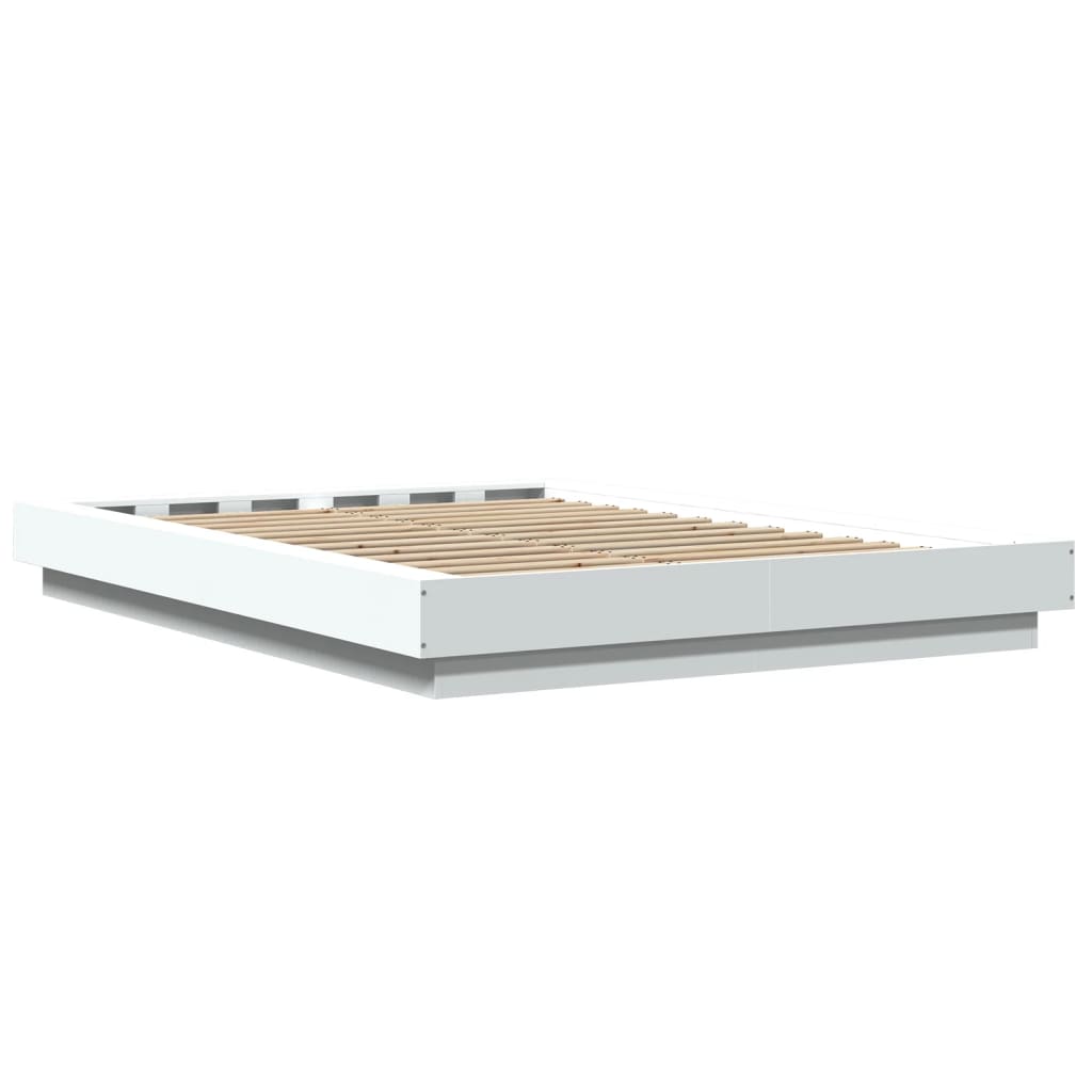Bed Frame with LED Lights without Mattress White 135x190cm