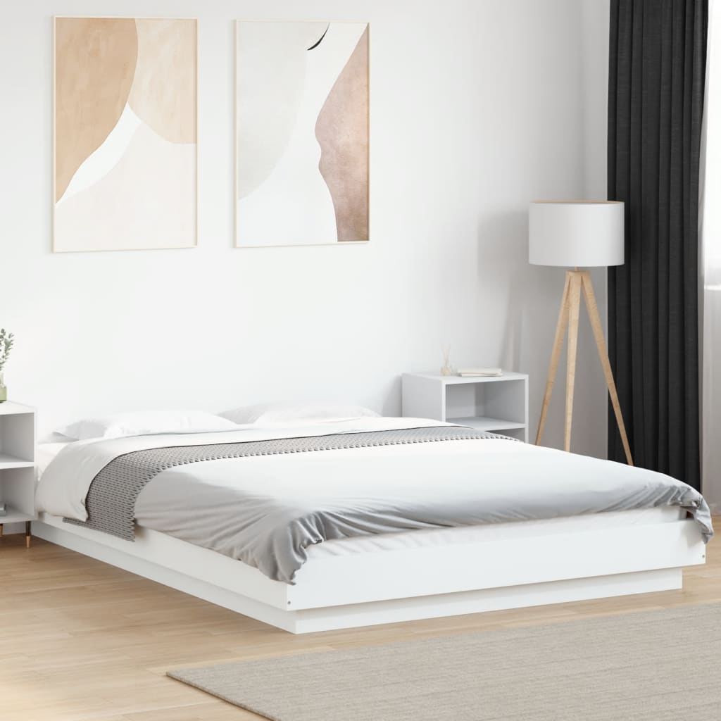 Bed Frame with LED Lights without Mattress White 135x190cm