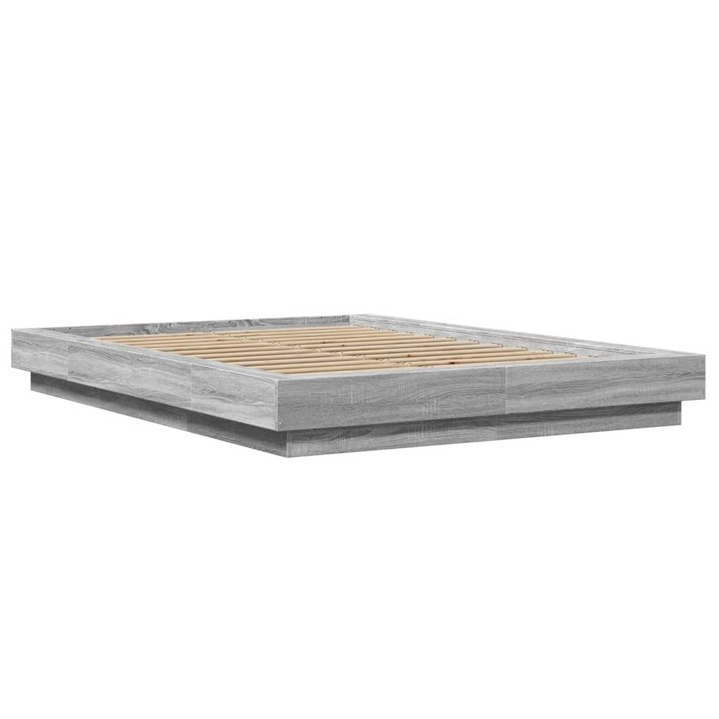 Bed Frame with LED Lights without Mattress Grey Sonoma 135x190cm