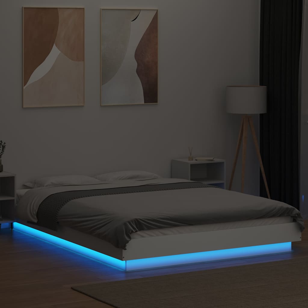 Bed Frame with LED Lights without Mattress White 120x190cm