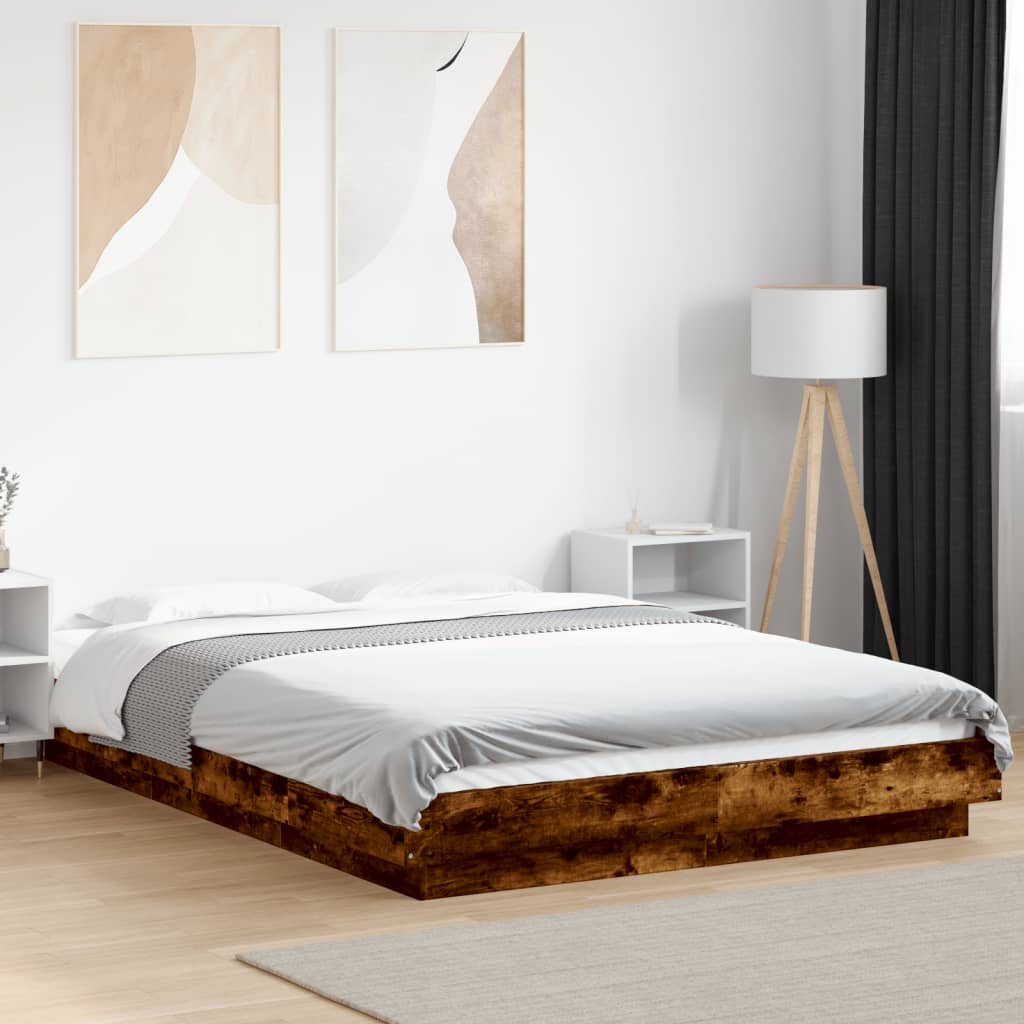 vidaXL Bed Frame with LED Lights without Mattress Smoked Oak 120x190cm