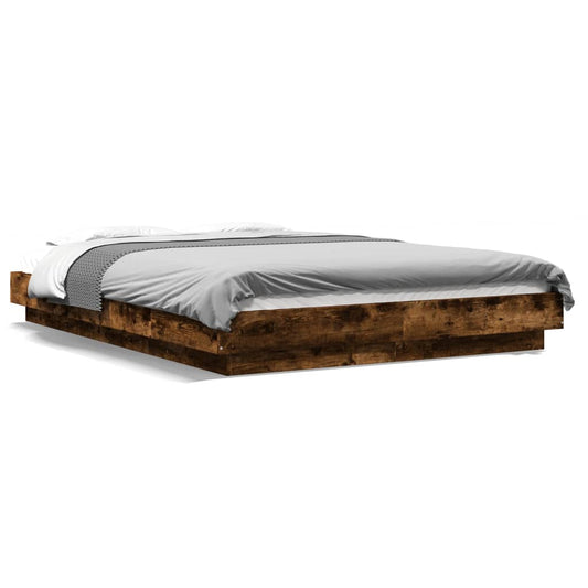 vidaXL Bed Frame with LED Lights without Mattress Smoked Oak 120x190cm