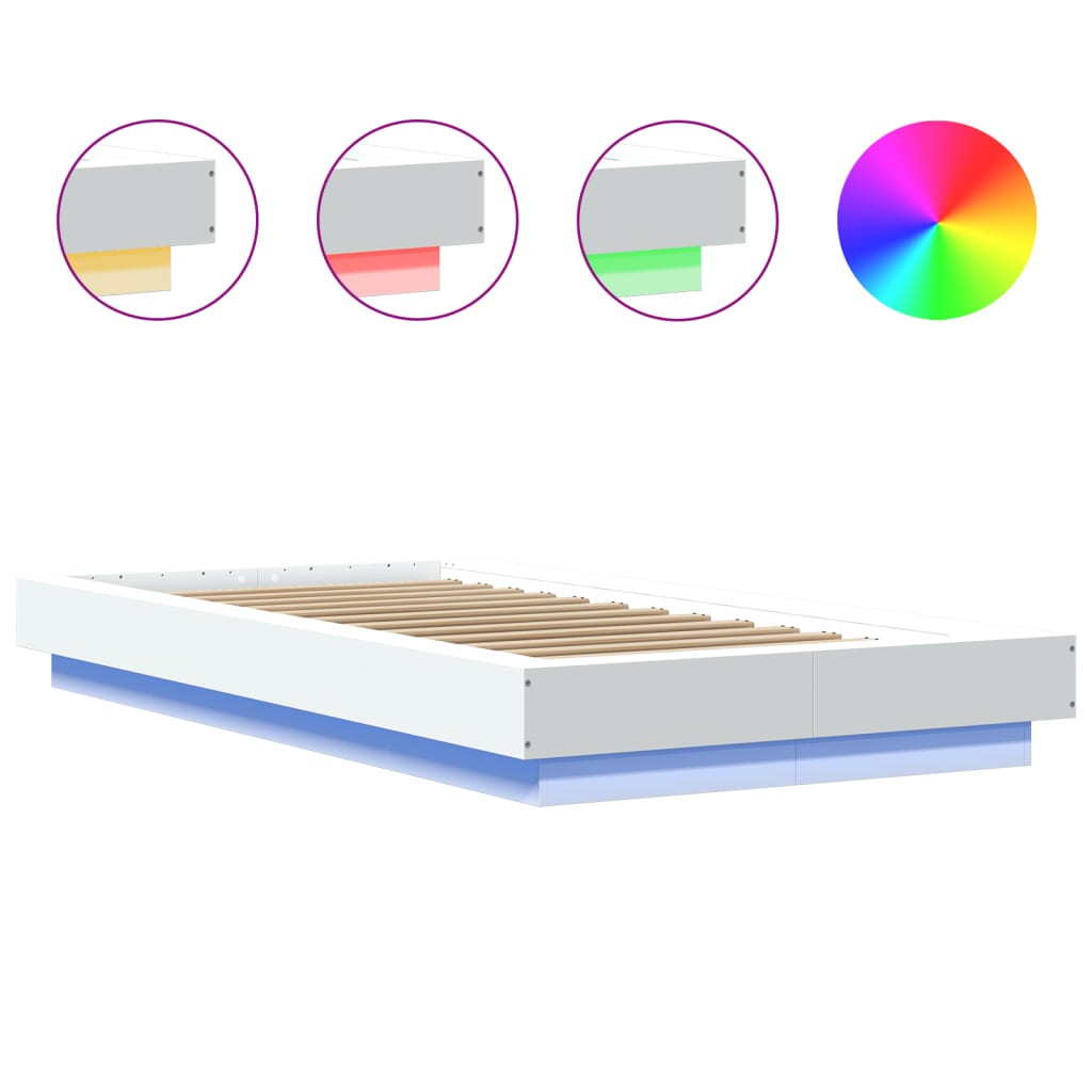 vidaXL Bed Frame with LED Lights without Mattress White 90x190cm