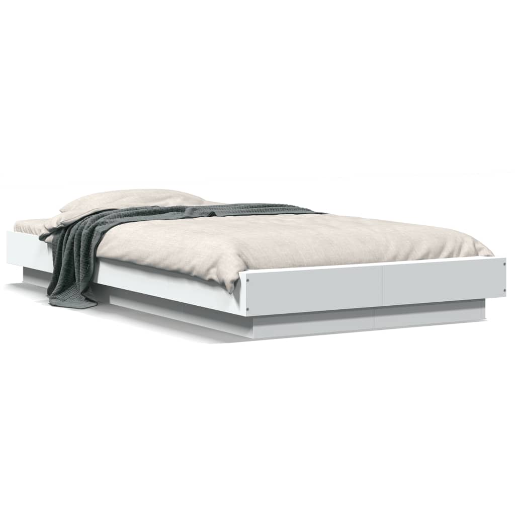 Bed Frame with LED Lights without Mattress White 75x190cm