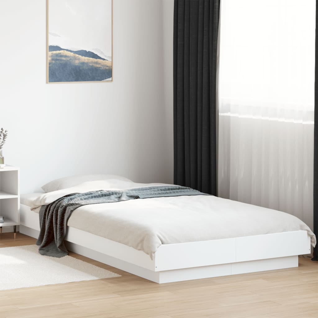 Bed Frame with LED Lights without Mattress White 75x190cm