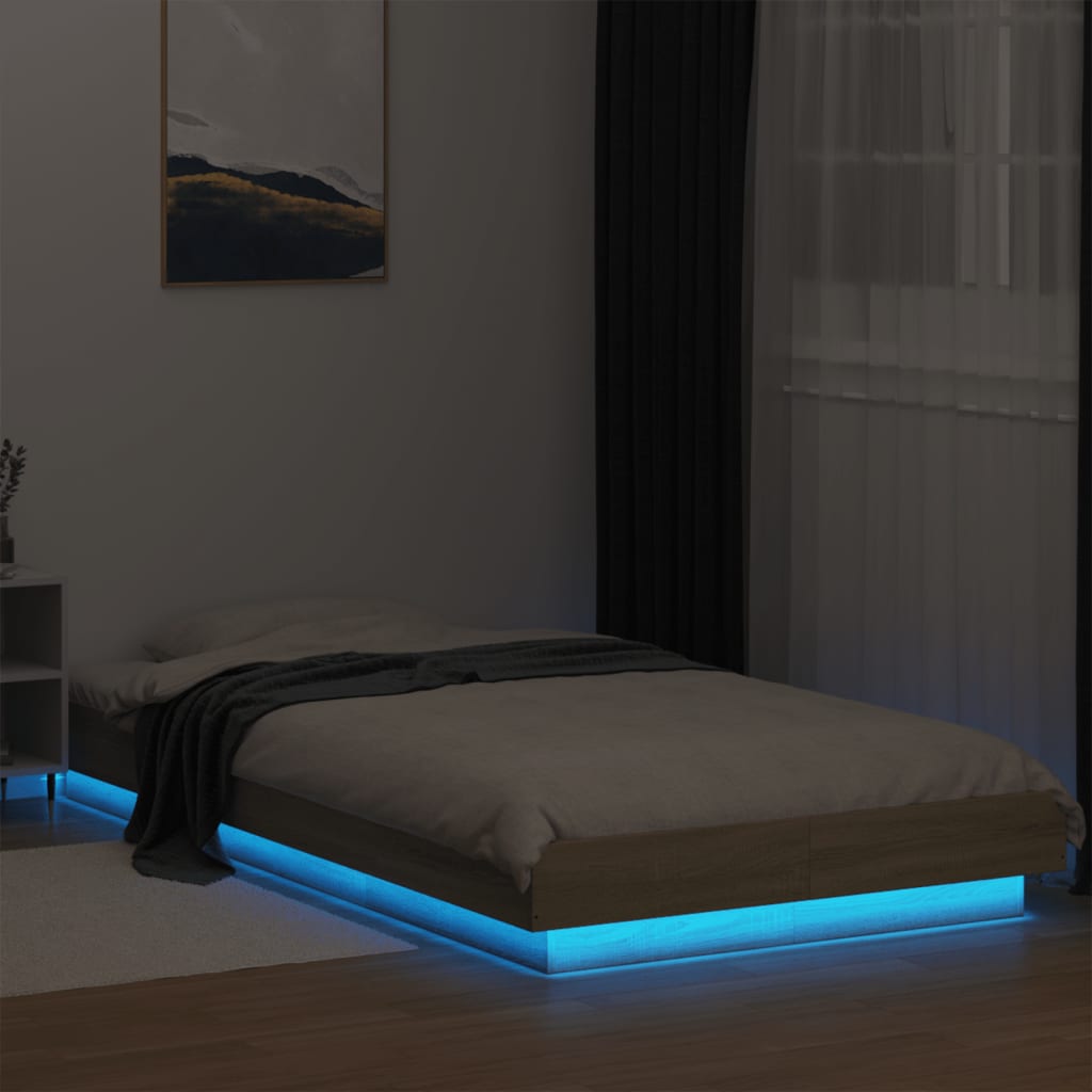 vidaXL Bed Frame with LED Lights without Mattress Sonoma Oak 75x190cm