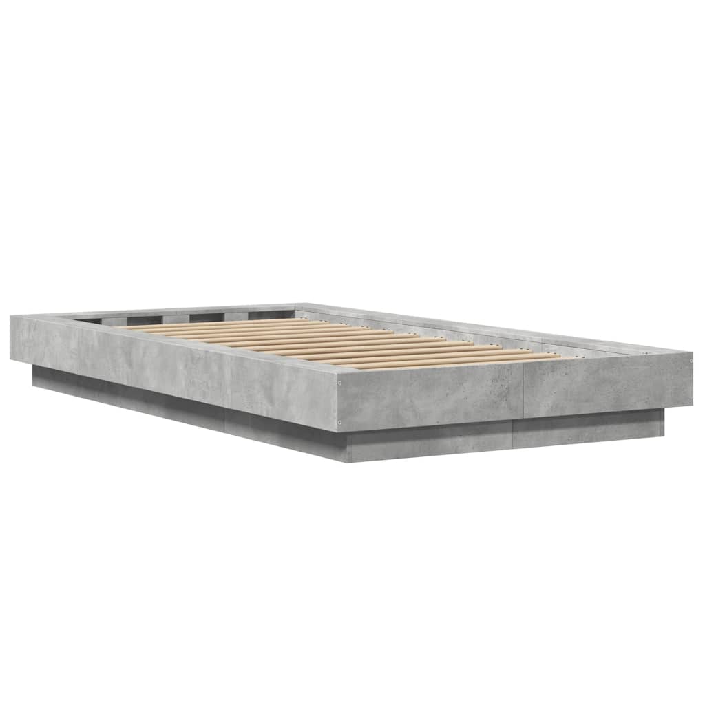 vidaXL Bed Frame with LED Lights without Mattress Concrete Grey 75x190cm