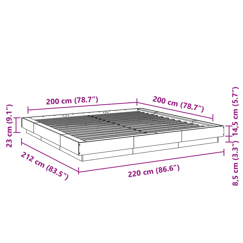 vidaXL Bed Frame without Mattress Grey Sonoma 200x200 cm