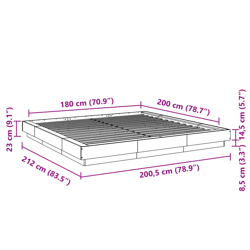 vidaXL Bed Frame without Mattress Concrete Grey 180x200 cm Super King