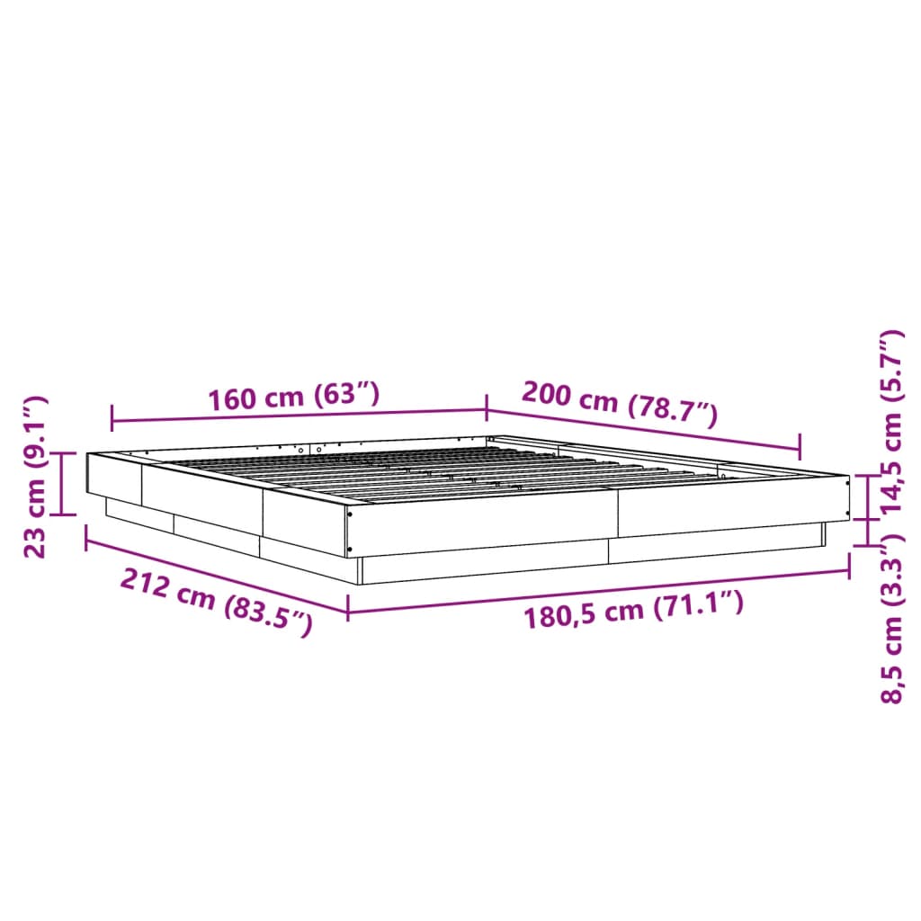 Bed Frame without Mattress Grey Sonoma 160x200 cm