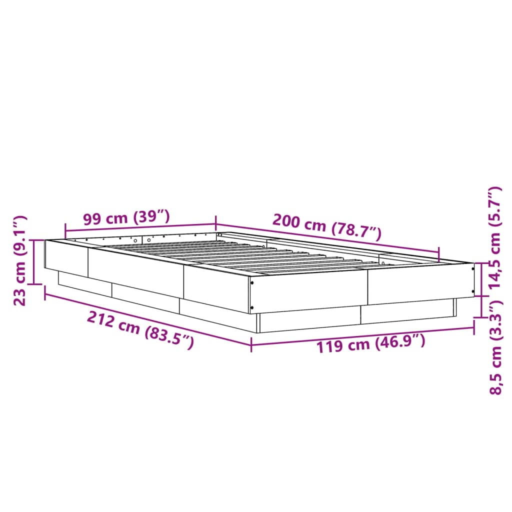 vidaXL Bed Frame without Mattress White 100x200 cm