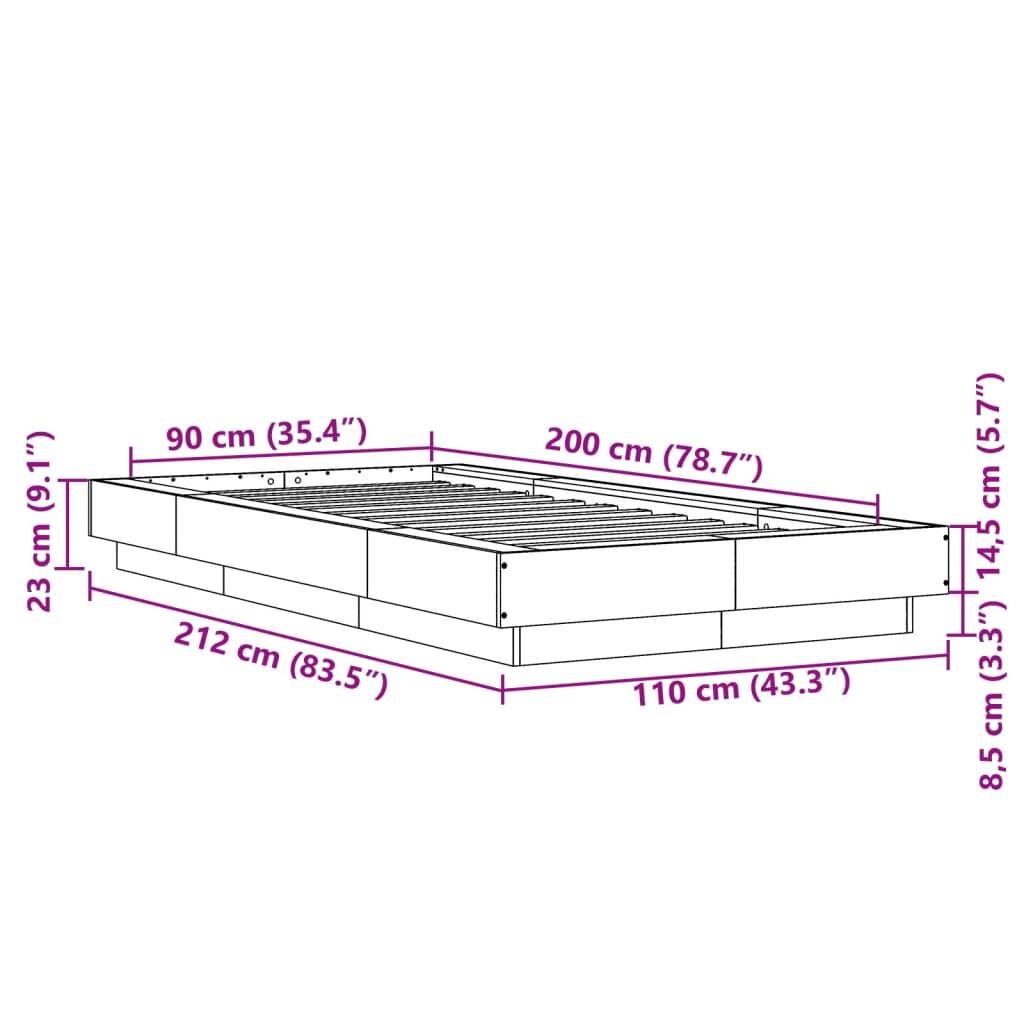 vidaXL Bed Frame without Mattress Smoked Oak 90x200 cm