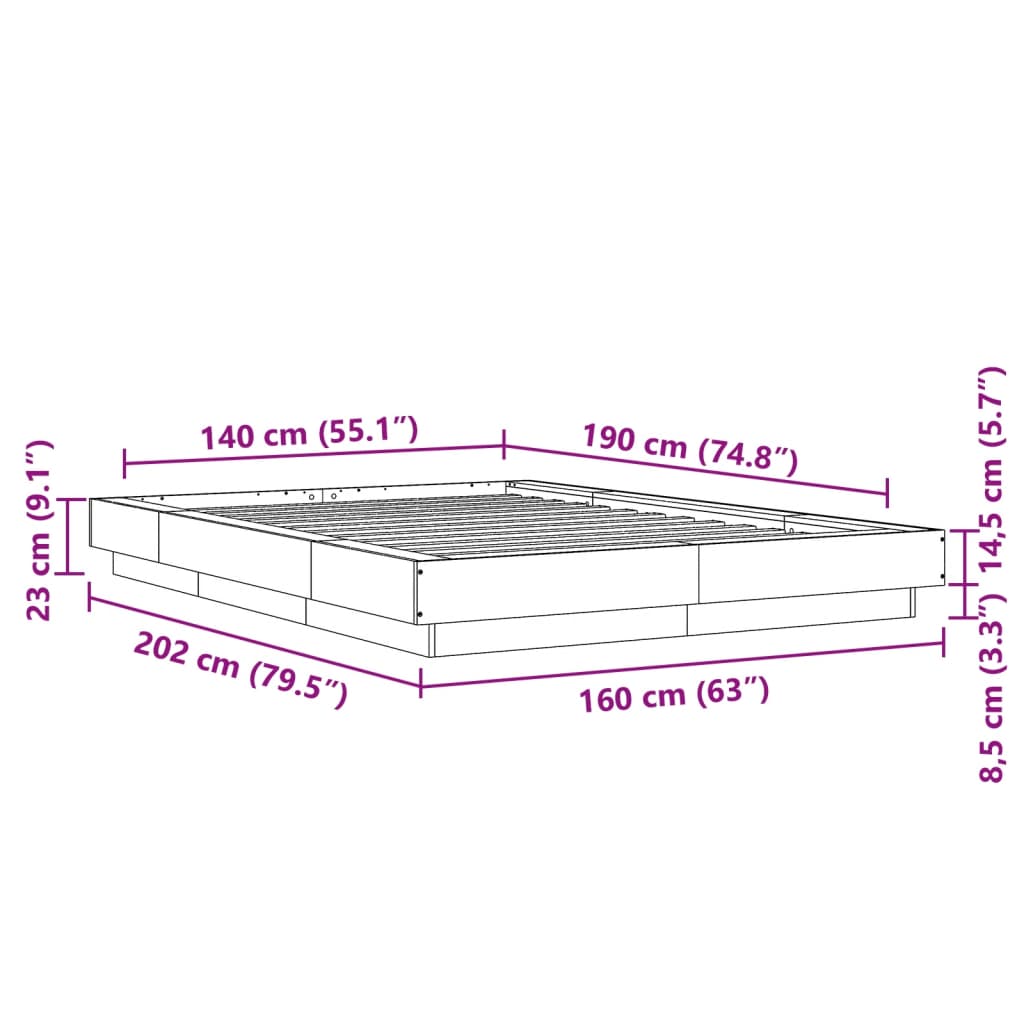 vidaXL Bed Frame without Mattress White 140x190 cm