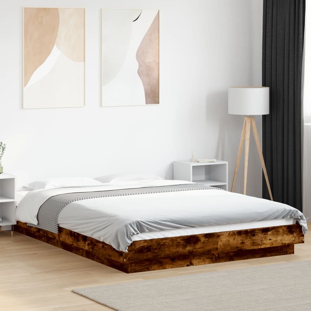 vidaXL Bed Frame without Mattress Smoked Oak 140x190 cm