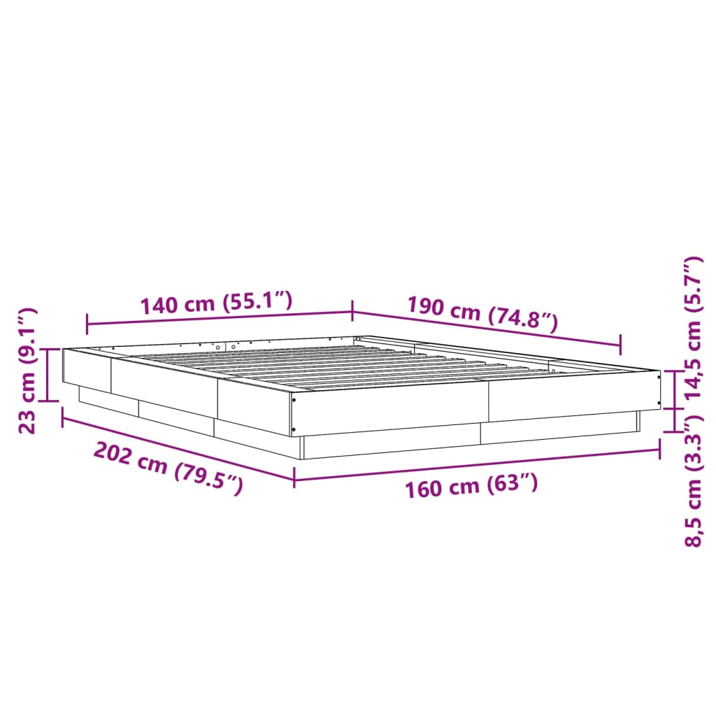 vidaXL Bed Frame without Mattress Smoked Oak 140x190 cm