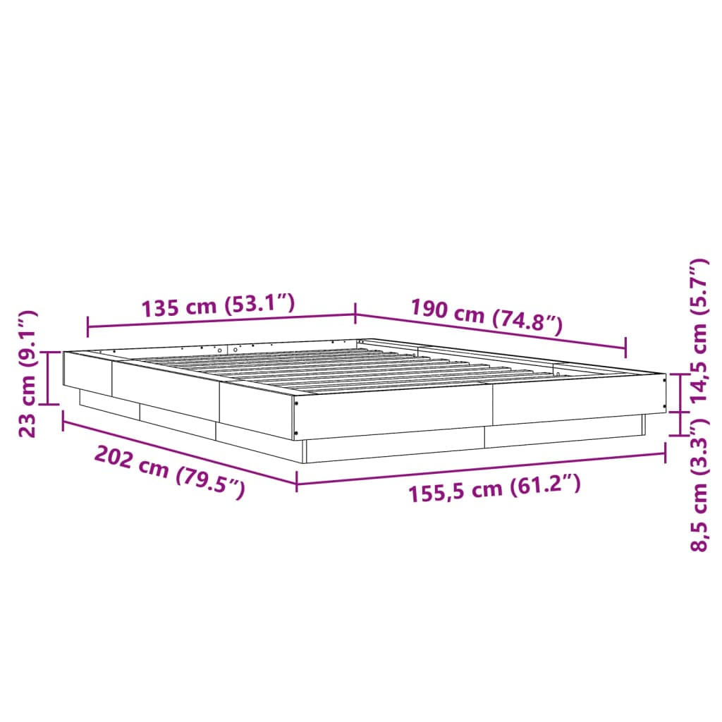 vidaXL Bed Frame without Mattress White 135x190 cm Double