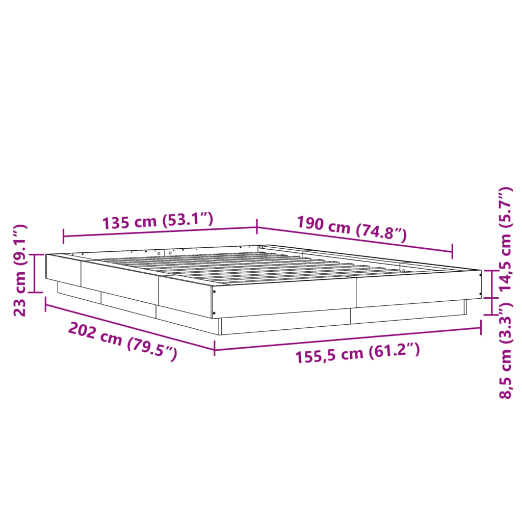 vidaXL Bed Frame without Mattress Smoked Oak 135x190 cm Double