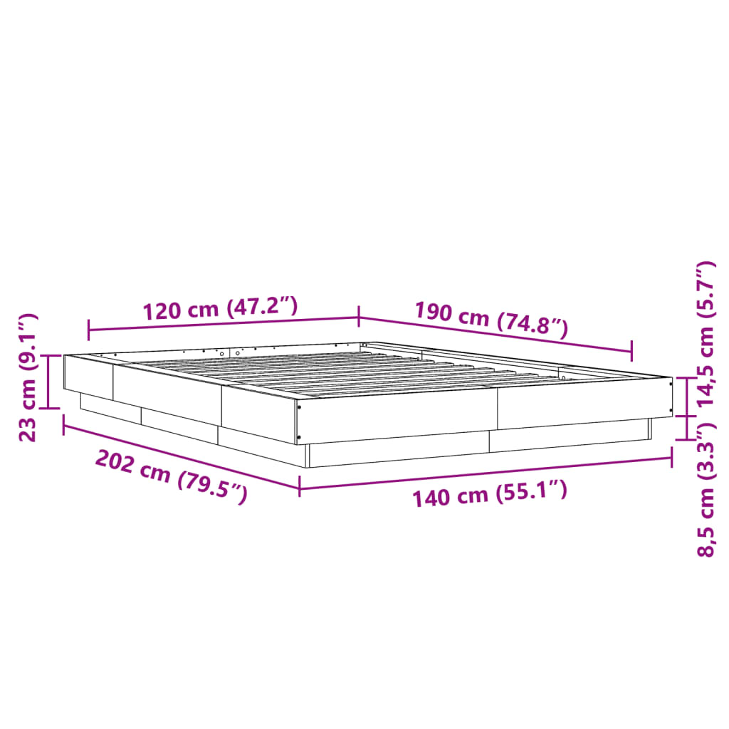 vidaXL Bed Frame without Mattress Concrete Grey 120x190 cm Small Double