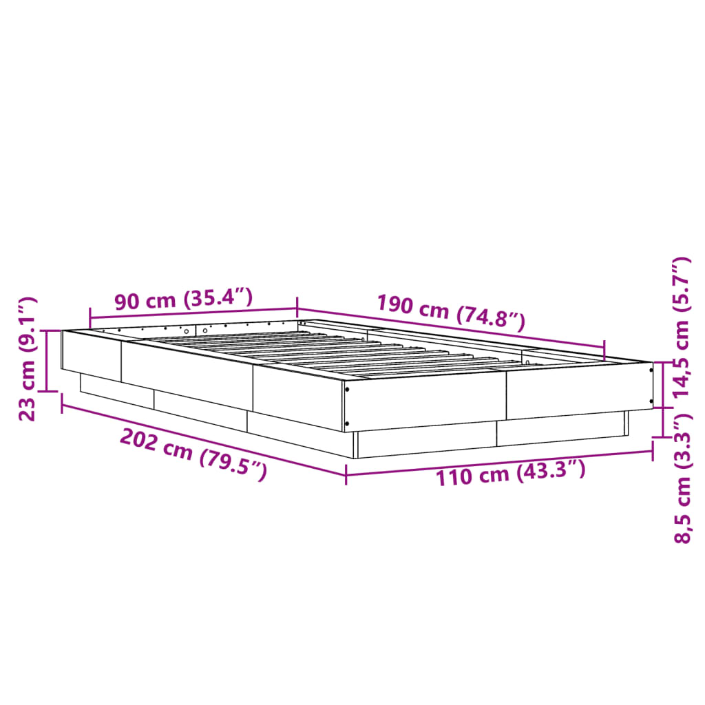 vidaXL Bed Frame without Mattress Sonoma Oak 90x190 cm Single